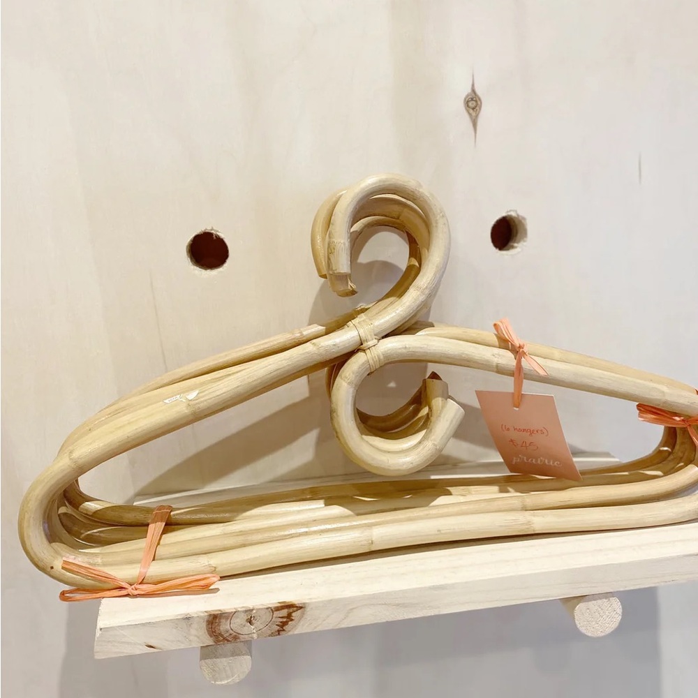 Vintage Boho Curved Natural Rattan Wooden Clothes Hangers